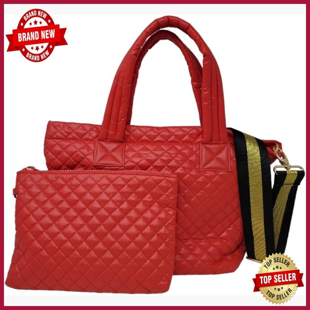 Medium Quilted Tote Bag Water Repellent Lightweight with Pouch